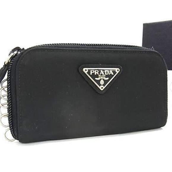 PRADA Accessories - PRADA Prada Triangle Key Case M604 Black Tessuto Nylon 6-Ring Keychain for Me...
